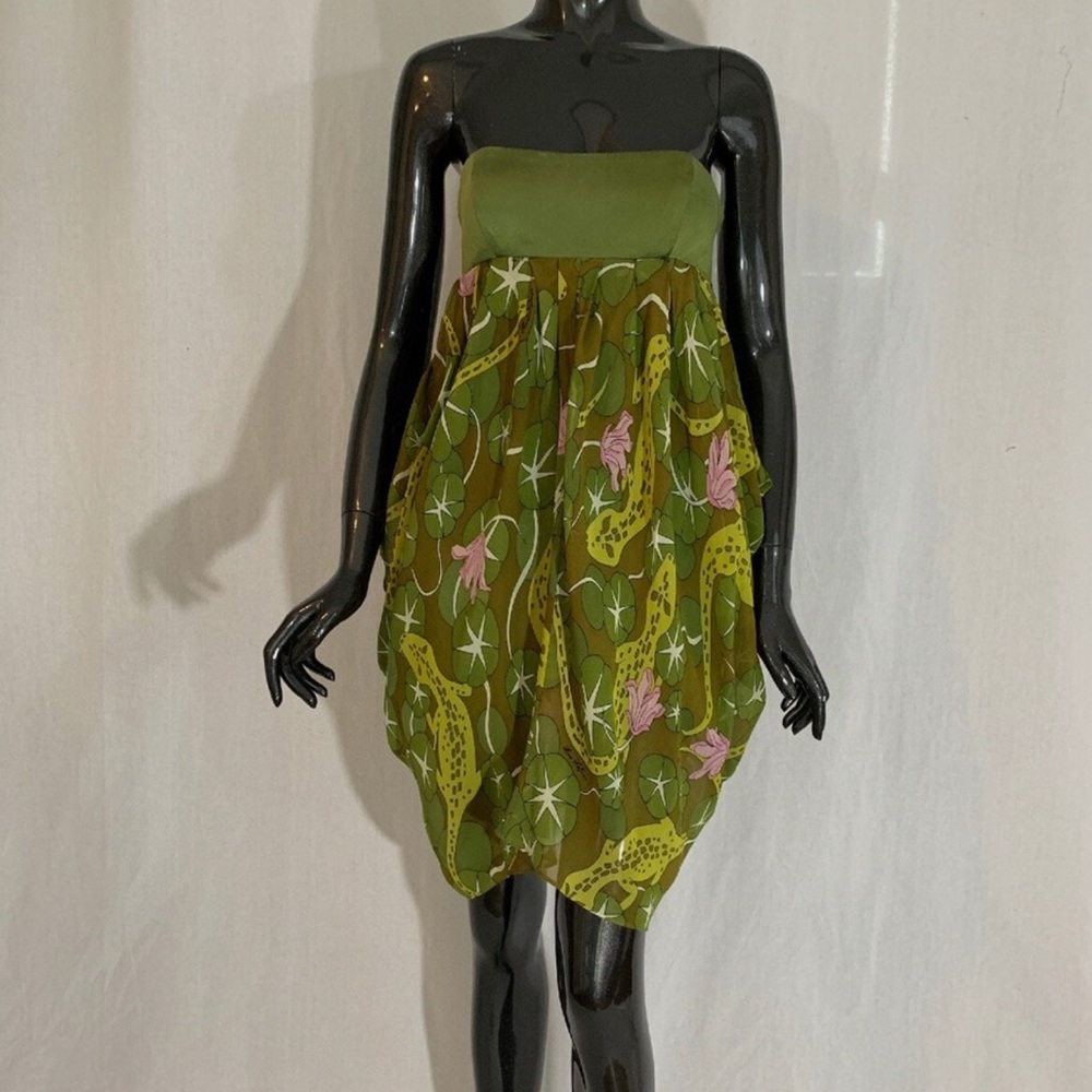 NWT Mara Hoffman strapless dress with lizards, flowers and lily pads